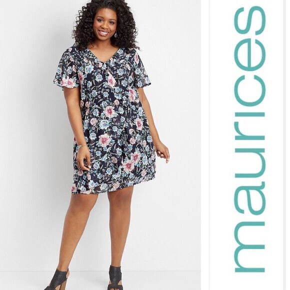 NWT Maurices Floral Print Ruffles Wrap Front Dress Size 3X - Picture 1 of 6
